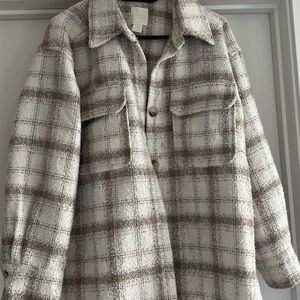 H&M Plaid Utility Jacket in Brown and Cream